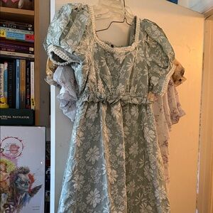 Sage Green Floral Lace Maxi Dress with Puff Sleeves Regency